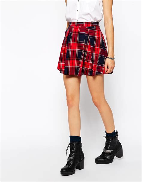 glamorous plaid mini skirt in red tartanred lyst