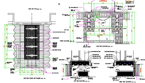 All Sided Elevation With Ceiling Plan Details Of Bar Restaurant Dwg