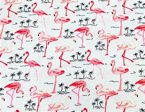 Cotton Fabric Pink Flamingo Palm Trees Craft Fabric Etsy