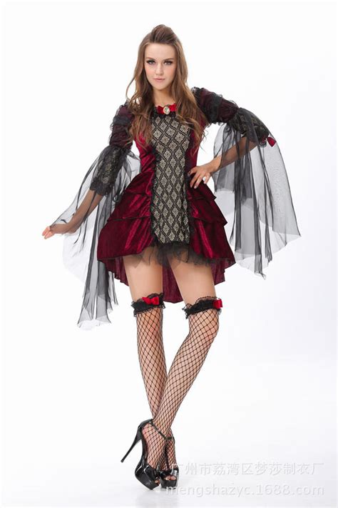 Halloween Masquerade Ball Fancy Vampire Queen Red Dress Costume Costume Party World