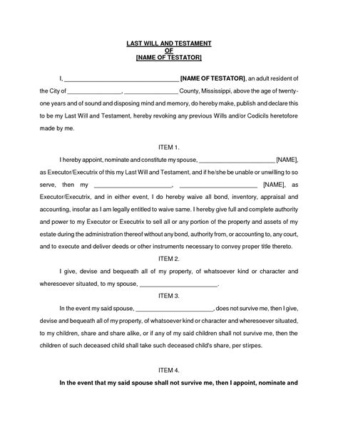 Free Printable Simple Last Will And Testament Forms Printable Forms