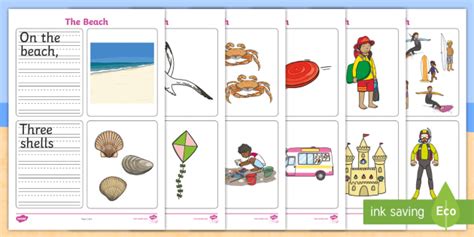 The Beach Simple Sentence Writing Prompt Pictures Activity