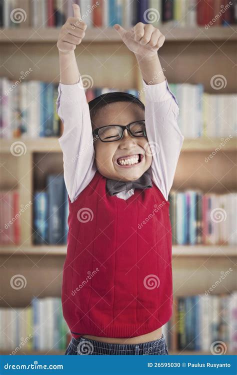 Successful Schoolboy In Library Stock Photo Image Of Child Geek