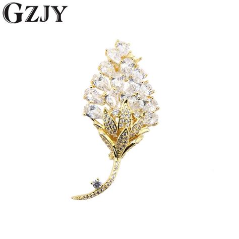 Gzjy Vintage Zircon Gold Color Flower Brooch Pin Costume Jewelry For Women Fashion Wedding