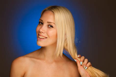 Neauty Portrait Of Cute Blonde Woman Stock Image Image Of Blue