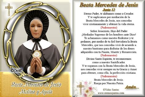 Vidas Santas Estampita Y Oración De La Beata Mercedes De Jesús Molina