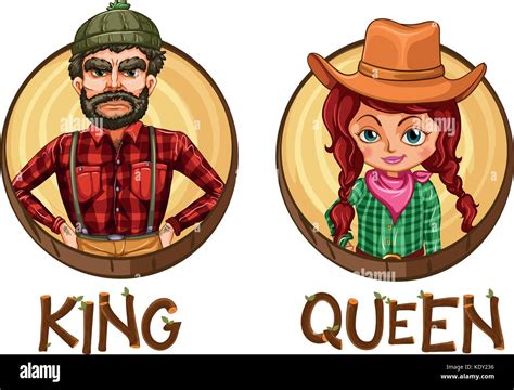 King And Queen Characters On Round Badges Illustration Stock Vector