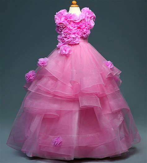 Girls Pink Dress Ball Gown Stage Performance Long Dress 2 16 Age Kids