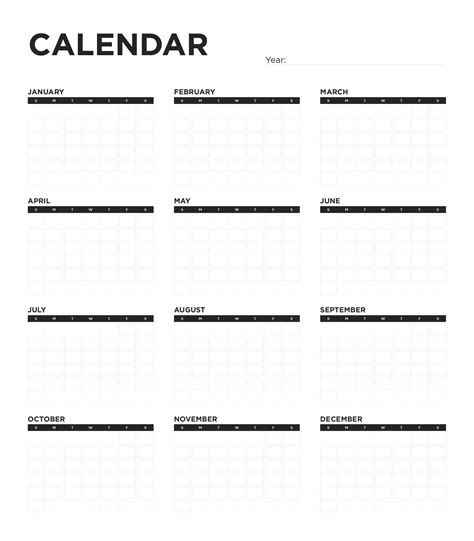 Blank Calendar 12 Months One Page Calendar Printable Free Months Of