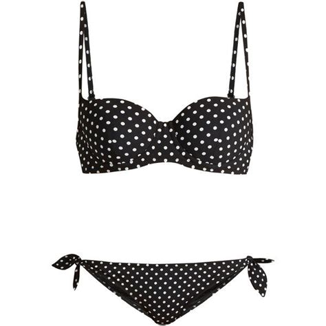 dolce and gabbana polka dot print balconette bikini €585 via polyvore featuring swimwear