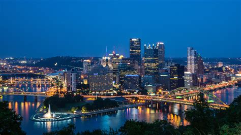 Lighted City At Night Time Pittsburgh Hd Wallpaper Wallpaper Flare
