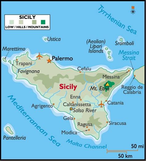Map Of Sicily With Major Cities Places Sicily Italy Sicily Palermo Sicily