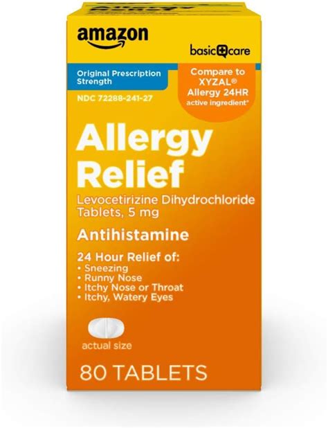 Amazon Basic Care 24 Hour Allergy Relief Levocetirizine Dihydrochloride Tablets 5