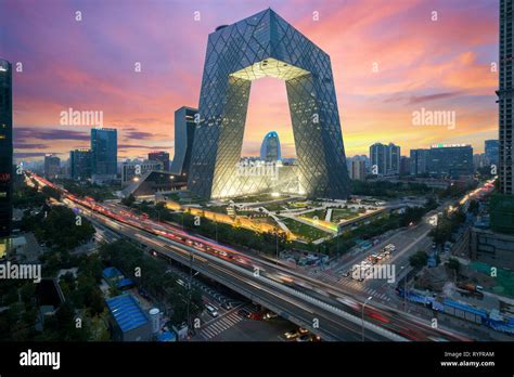 China Beijing City China Central Television Cctv Building Night Is