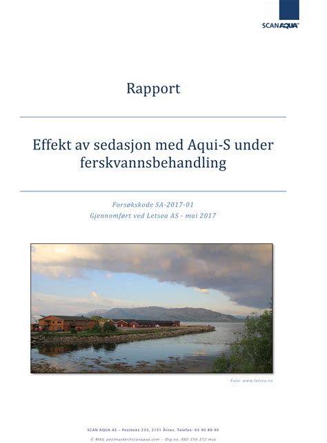 Forside Sedasjon Ved Ferskvannsbehandling Letsea Rapport 2017 06 08 1