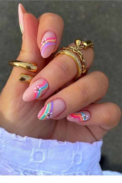Cute Summer Pastel Nails With Almond Shaped Nails
