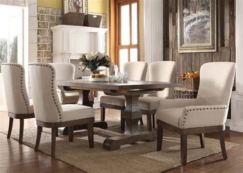 These sets include sturdy tables with plenty of spaces for guests and tableware. Landon Salvage Brown Dining Room Set Cream Chairs