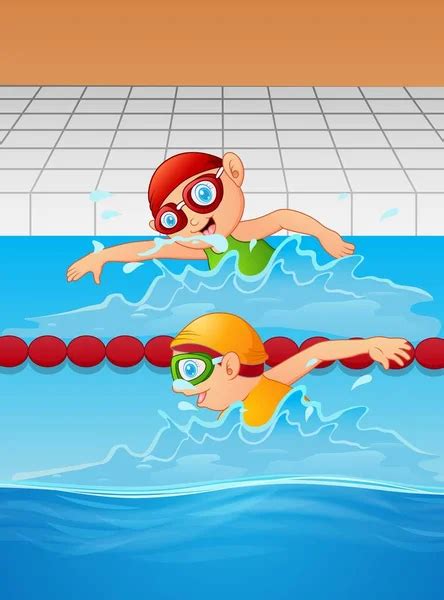 Dibujos Niños Nadando En Piscina Dibujos Animados De Pequeño Nadador