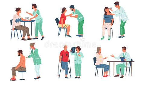 Doctor And Patient Cartoon Scenes Of Examination People In Hospital