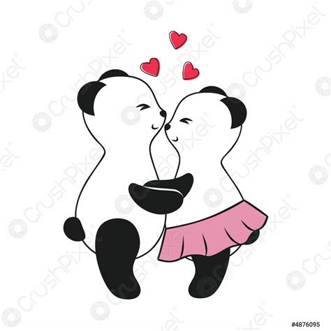 Two Cute Pandas Hug And Love Each Other Vector Cartoon Stock Vector