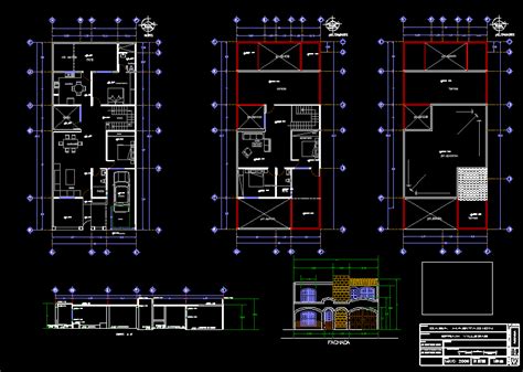 Planos De Vivienda Dos Plantas En Dwg Autocad Cortes Con Detalles My