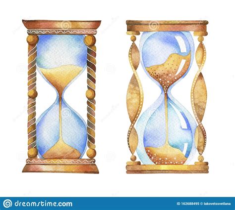 Hourglass Watercolor Drawing Isolated Objects On A White Background