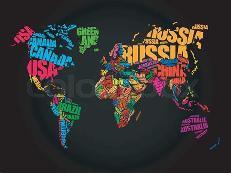 World Map In Typography Word Cloud Stock Vector Colourbox