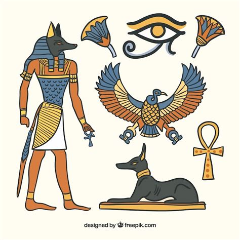 Egypte Symbolen En Goden Collectie In De Hand Getrokken Stijl Premium