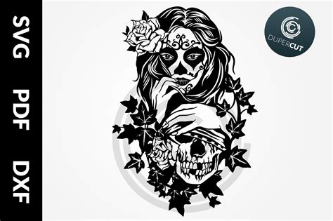 SVG / PDF / DXF Female Sugar Skull, Papercutting Template