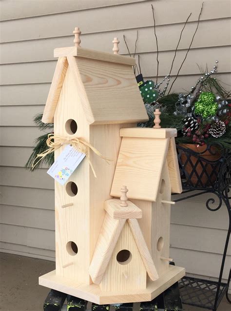 Large Unfinished Solid Pine Wood Outdoor Birdhouse Condo Bird House By