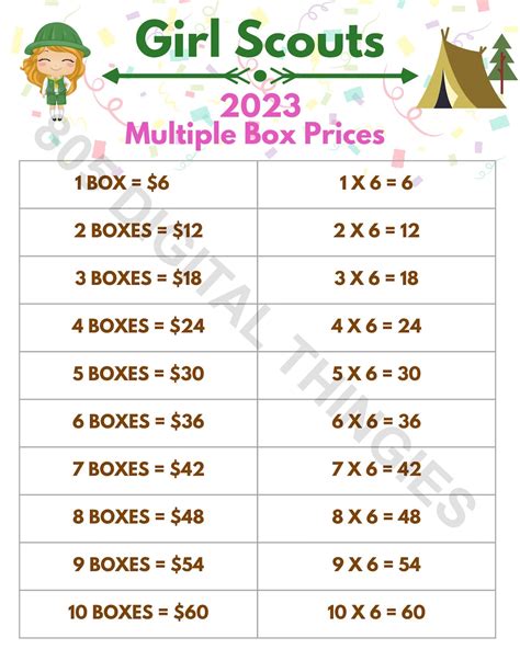 2023 Girl Scout Cookie Price Cheat Sheet West Coast Box Etsy Uk