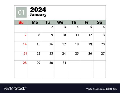 January 2024 Calendar Diary Daily Royalty Free Vector Image