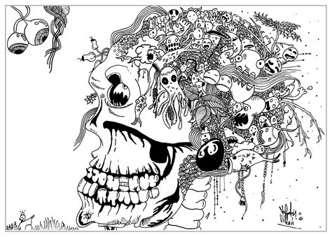Strange Skull Doodle Art Doodling Adult Coloring Pages