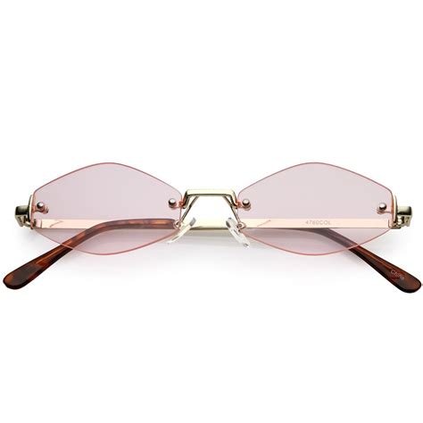 Sunglassla Extreme Small Geometric Rimless Sunglasses Color Tinted Lens 52mm Gold Pink