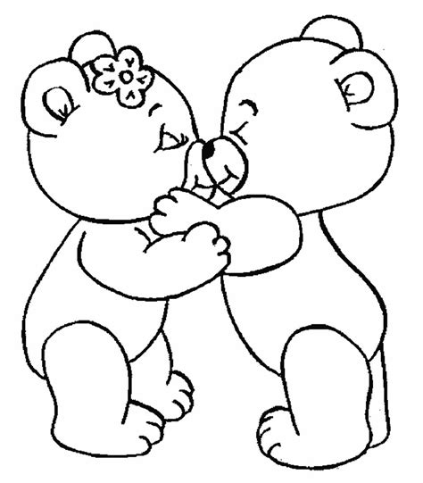 Ositos enamorqdos besandose para colorear y pintar - Dibujos De