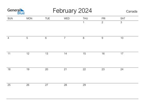 February 2024 Calendar With Canada Holidays