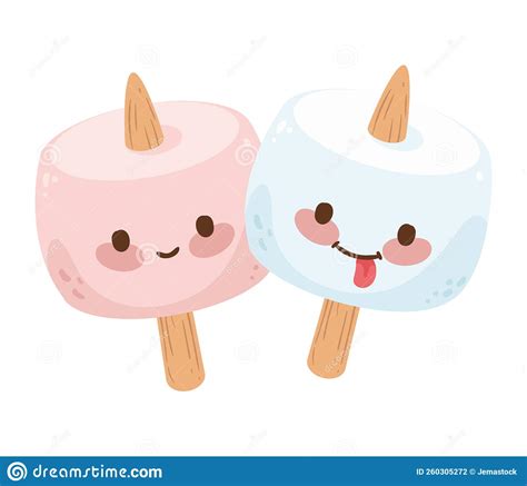 Delicious Marshmallows Kawaii Stock Vector Illustration Of Vector