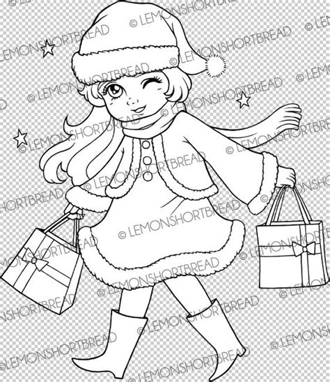 Digital Stamp Christmas Santa Girl Digi Coloring Page Merry Etsy
