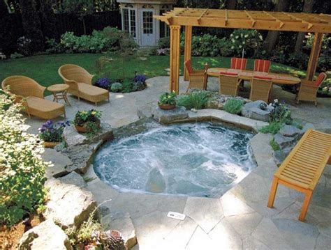 In Ground Hot Tub Cost With Stone Floor Home Ideas Hot Tub Backyard