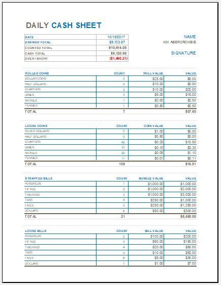 daily cash sheet template    httpwwwxltemplatesorg