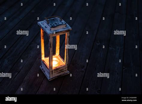 Burning Old Candle Vintage Wooden Candlestick Stock Photo Alamy