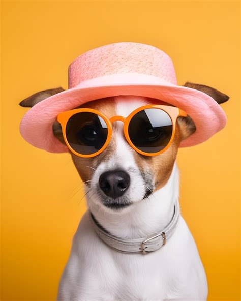 Un Perro Con Sombrero Rosa Y Gafas De Sol Foto Premium