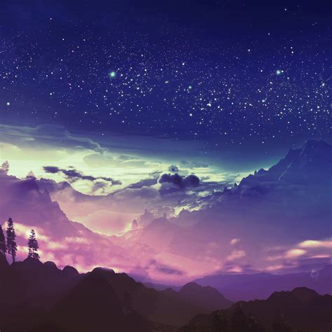 Mountain Night Scenery Stars Landscape Anime 4k 84