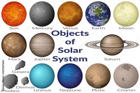 Vecteur Stock Space Set Planets Solar System Sun Earth Moon Venus Mercury Mars Pluto