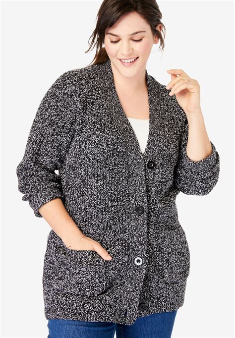 Button Front Shaker Cardigan Plus Size Cardigans Woman Within Plus