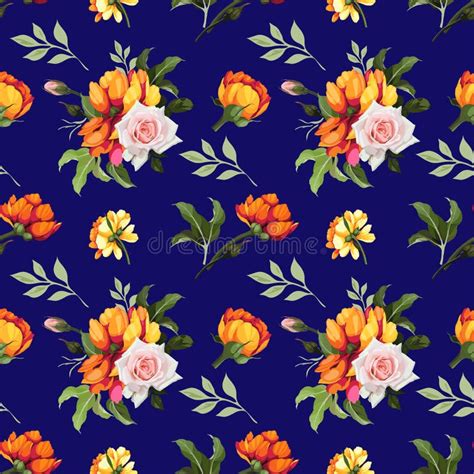 Seamless Floral Pattern With Pink Roses On Light Background Stock