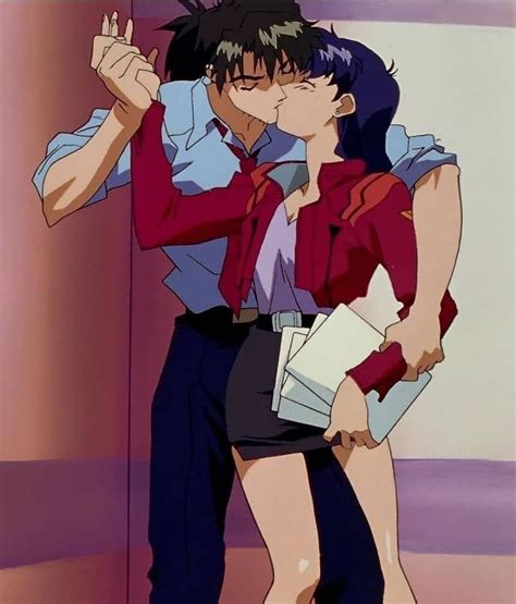 An Anime Couple Kissing Each Other In Front Of A Pink Wall With Purple