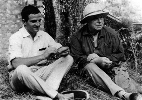 François Truffaut and Jean Renoir on the set of "Le déjeuner sur l