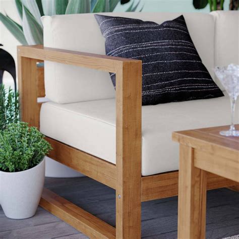 Modway Upland Outdoor Patio Teak Wood 5 Piece Sectional Sofa Set