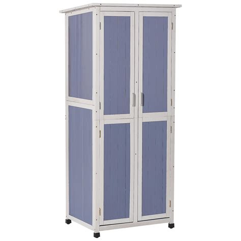 Outsunny Wooden Garden Cabinet 3 Tier Double Door Storage Shed
